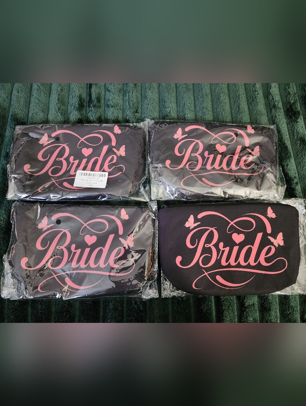 4 Bride Pouches - Black with Pink Script